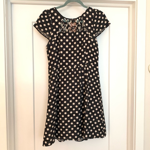 Anthropologie Black White Polka Dot FitFlare Dress - Picture 1 of 6